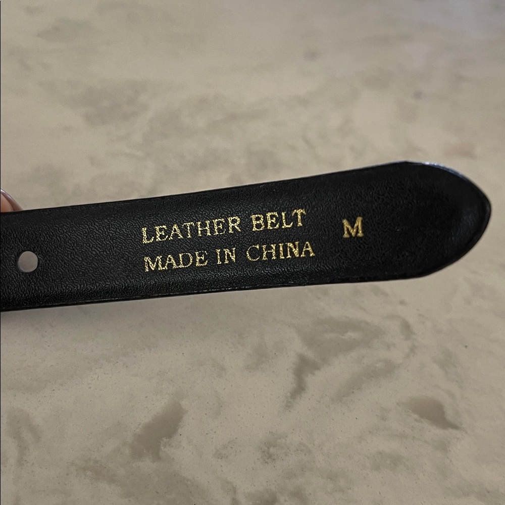 Amiee Lynn black leather belt silver tone oval links size M - Picture 5 of 17